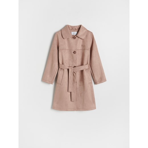 Reserved - Płaszcz z imitacji zamszu - beżowy Reserved 158 (12 lat) wyprzedaż Reserved
