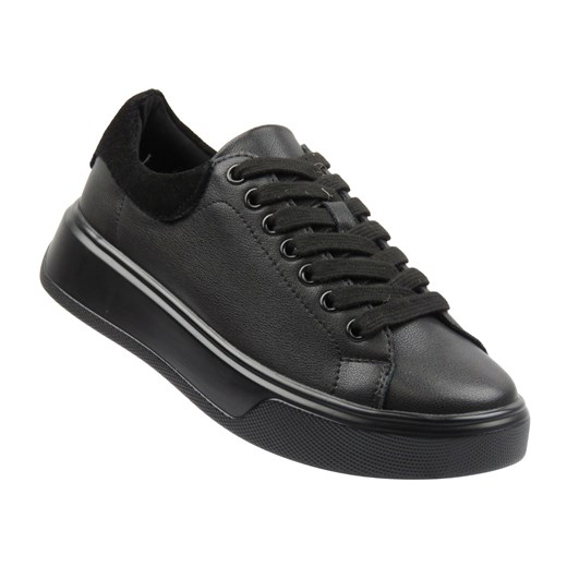 Skórzane sneakersy damskie na platformie czarne Cambell 25-19347 ze sklepu ulubioneobuwie w kategorii Buty sportowe damskie - zdjęcie 186139214