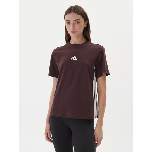adidas T-Shirt Essentials 3-Stripes JX7621 Brązowy Regular Fit ze sklepu MODIVO w kategorii Bluzki damskie - zdjęcie 186140743