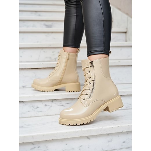Royalfashion Beżowe eko skórzane damskie botki workery Seddaga ze sklepu royalfashion.pl w kategorii Workery damskie - zdjęcie 186141673