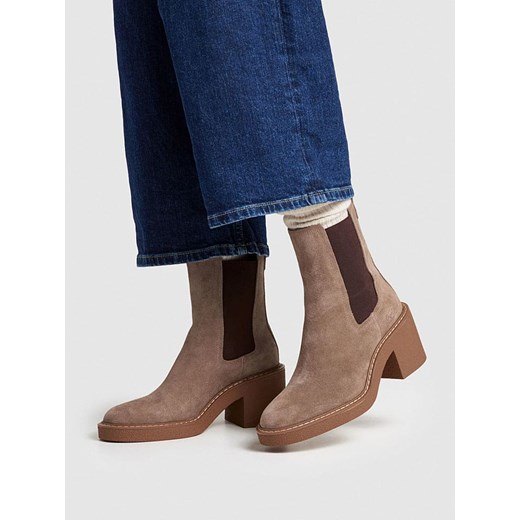 Pepe Jeans FOOTWEAR Skórzane sztyblety w kolorze szarobrązowym ze sklepu Limango Polska w kategorii Botki - zdjęcie 186144190