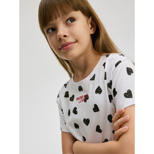 Reserved - Bawełniany T-shirt z haftem - biały Reserved 128 (7-8 lat) wyprzedaż Reserved