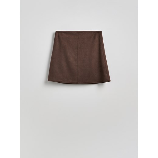 Reserved - Spódnica mini z imitacji zamszu - ciemnobrązowy Reserved L okazja Reserved