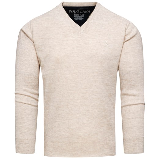 Sweter męski w serek beżowy Recea ze sklepu Recea.pl w kategorii Swetry męskie - zdjęcie 186147144