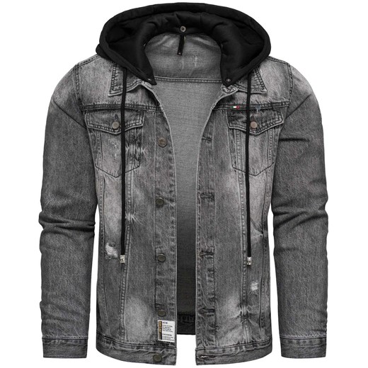 Katana jeansowa grafitowa z czarnym kapturem Recea ze sklepu Recea.pl w kategorii Kurtki męskie - zdjęcie 186147192