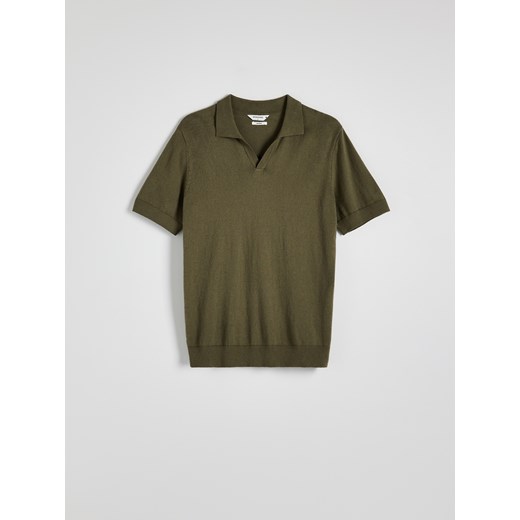 Reserved - Sweter polo z lnem - jasny zielony ze sklepu Reserved w kategorii Swetry męskie - zdjęcie 186148531
