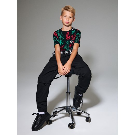 Sinsay - Bawełniana koszulka ze wzorkiem świątecznym - czarny Sinsay 164 (13-14 l) Sinsay