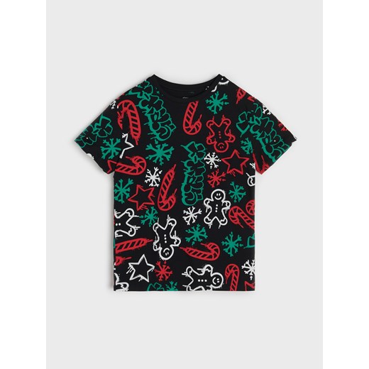 Sinsay - Bawełniana koszulka ze wzorkiem świątecznym - czarny Sinsay 140 (9-10 l) Sinsay