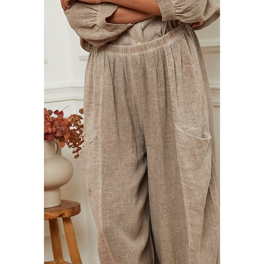 La Compagnie Du Lin Lniane spodnie w kolorze beżowym La Compagnie Du Lin XL wyprzedaż Limango Polska