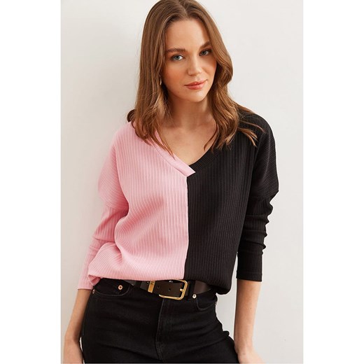 trendyol Bluzka w kolorze czarno-jasnoróżowym ze sklepu Limango Polska w kategorii Bluzki damskie - zdjęcie 186158572