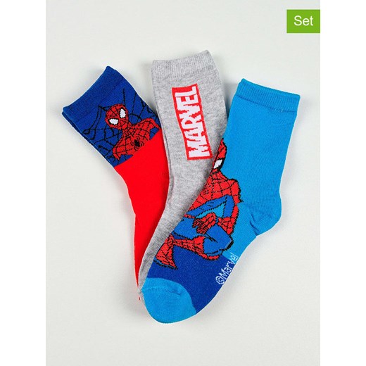 Spiderman Skarpety (3 pary) &quot;Spider-Man&quot; w kolorze jasnoszaro-błękitno-czerwonym ze sklepu Limango Polska w kategorii Skarpetki dziecięce - zdjęcie 186160383