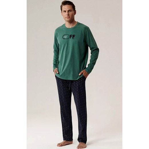 Długa piżama męska NMP-390-ZIE_GRA, Kolor zielono-granatowy, Rozmiar S, ATLANTIC ze sklepu Intymna w kategorii Piżamy męskie - zdjęcie 186162200