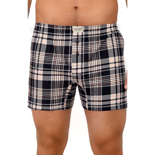 Bawełniane bokserki męskie w kratkę Brit, Kolor granatowo-beżowy, Rozmiar M, Italian Fashion ze sklepu Intymna w kategorii Majtki męskie - zdjęcie 186162733