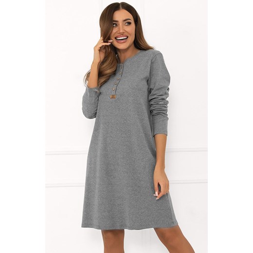 Bawełniana koszula nocna damska na długi rękaw szara Gordo, Kolor szary melanż, Rozmiar S, Italian Fashion ze sklepu Intymna w kategorii Koszule nocne - zdjęcie 186162753