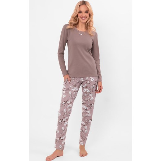 Bawełniana piżama damska na długi rękaw i długie spodnie Kimuri, Kolor cappuccino, Rozmiar S, Italian Fashion ze sklepu Intymna w kategorii Piżamy damskie - zdjęcie 186162790