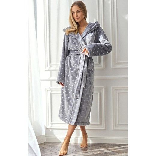 Długi szlafrok damski z kapturem szary 2551 Amira, Kolor szary, Rozmiar XL, L&amp;L ze sklepu Intymna w kategorii Szlafroki damskie - zdjęcie 186162970
