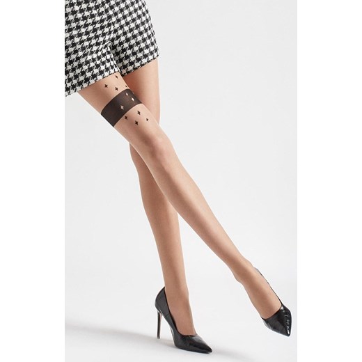 Marilyn gładkie rajstopy z wzorem na udzie 20 DEN Emmy Z05, Kolor beżowo-czarny, Rozmiar 1/2, Marilyn ze sklepu Intymna w kategorii Rajstopy - zdjęcie 186163320