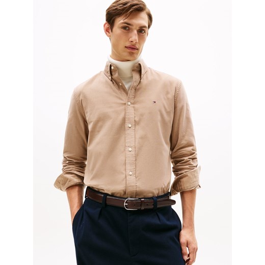 Tommy Hilfiger Męska koszula sztruksowa Mężczyźni Regular Fit Bawełna taupe jednolity ze sklepu vangraaf w kategorii Koszule męskie - zdjęcie 186169430