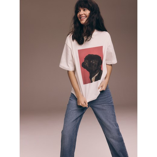 Reserved - T-shirt oversize z nadrukiem - biały Reserved S okazyjna cena Reserved