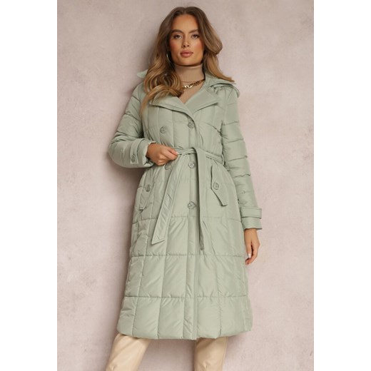 Jasnozielona Kurtka Pikowana z Paskiem Yeclu ze sklepu renee.pl w kategorii Kurtki damskie - zdjęcie 186171494