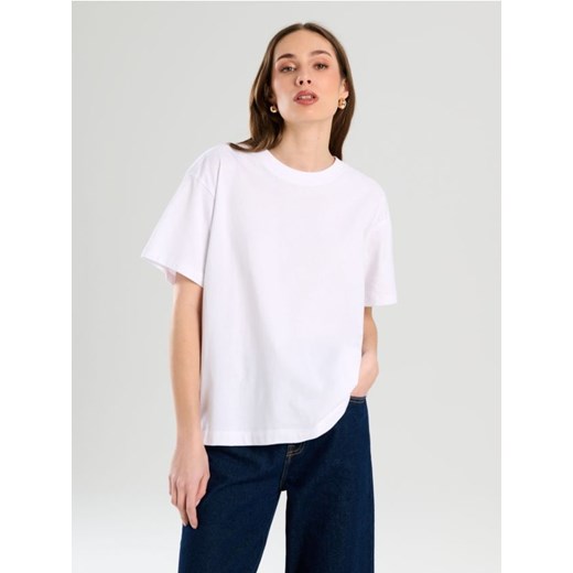 Sinsay - Bawełniana koszulka basic - biały ze sklepu Sinsay w kategorii Bluzki damskie - zdjęcie 186173073