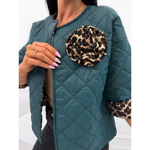 Ciemnozielona Przejściowa Pikowana Kurteczka Modnakiecka.pl 46 ModnaKiecka.pl