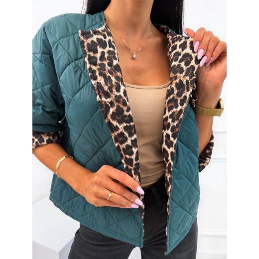 Ciemnozielona Przejściowa Pikowana Kurteczka Modnakiecka.pl 38 ModnaKiecka.pl