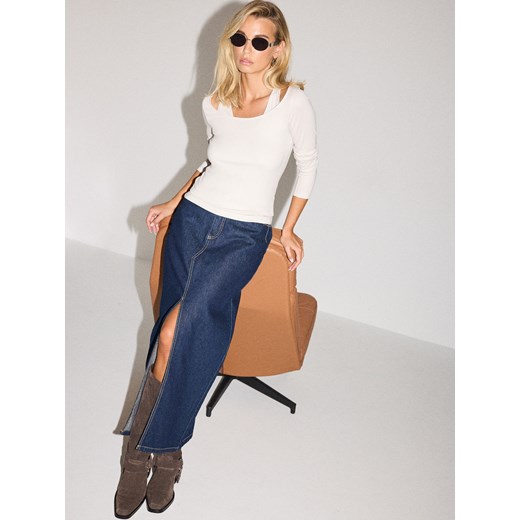 Mohito - Jeansowa spódnica maxi - granatowy ze sklepu Mohito w kategorii Spódnice - zdjęcie 186173741