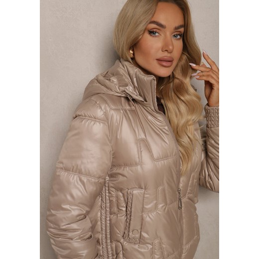 Ciemnobeżowa Kurtka z Odpinanym Kapturem Dłuższym Tyłem i Ściągaczami z Renee 2XL renee.pl okazja