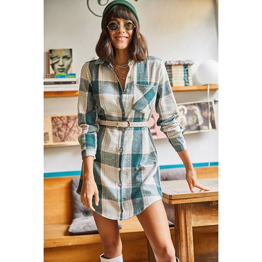 trendyol Sukienka maxi w kolorze ciemnozielono-kremowym Trendyol M okazyjna cena Limango Polska