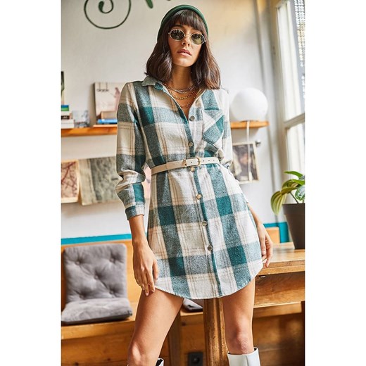 trendyol Sukienka maxi w kolorze ciemnozielono-kremowym Trendyol L Limango Polska promocja