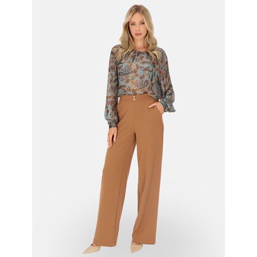 Brązowe dzianinowe spodnie damskie na gumce L'AF Billy ze sklepu Eye For Fashion w kategorii Spodnie damskie - zdjęcie 186176630