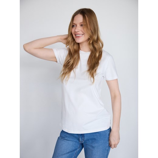 Reserved - T-shirt regular z bawełny - biały ze sklepu Reserved w kategorii Bluzki damskie - zdjęcie 186178391