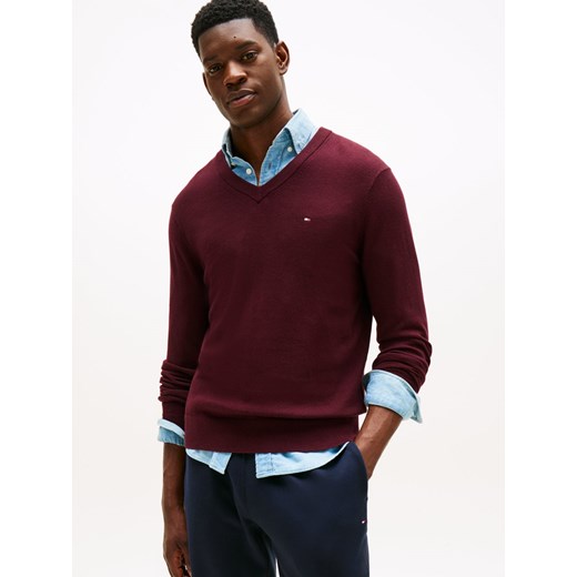 Tommy Hilfiger Sweter z dodatkiem kaszmiru Mężczyźni Bawełna bordowy jednolity ze sklepu vangraaf w kategorii Swetry męskie - zdjęcie 186178684