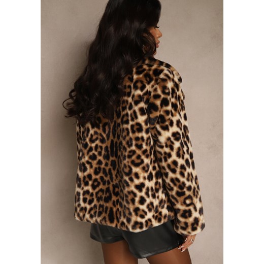 Panterkowa Kurtka Futerko o Kroju Cropped z Szerokim Kołnierzem Zenire Renee XL renee.pl