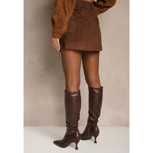 Brązowa Spódnica VICES Mini Stylizowana na Zamszową Tivite Renee L renee.pl