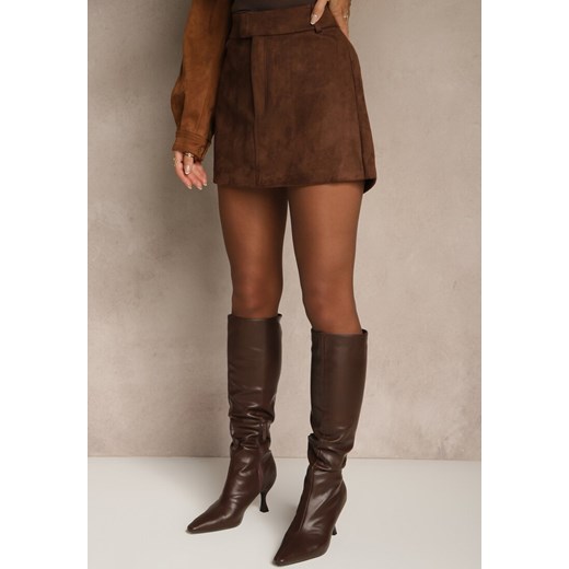 Brązowa Spódnica VICES Mini Stylizowana na Zamszową Tivite Renee M renee.pl