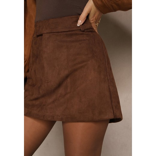 Brązowa Spódnica VICES Mini Stylizowana na Zamszową Tivite Renee L renee.pl