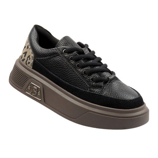 Skórzane sneakersy damskie na platformie - Cambell 25-19343, czarne ze sklepu ulubioneobuwie w kategorii Buty sportowe damskie - zdjęcie 186178901