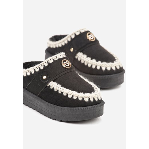 Czarne Niskie Śniegowce na Platformie z Haftowanymi Detalami Raesia 29 born2be.pl