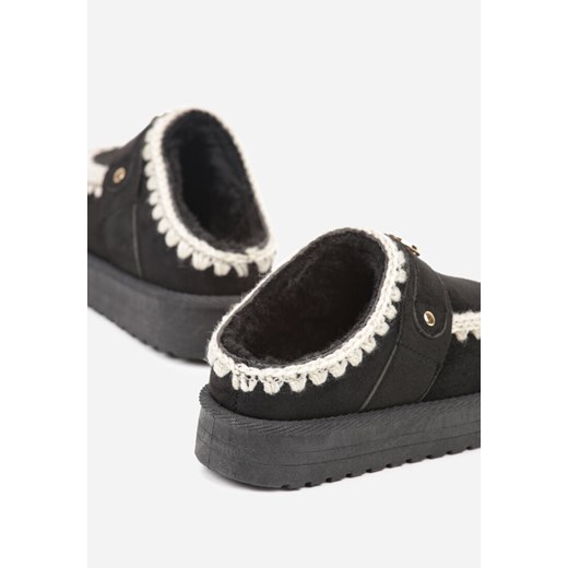 Czarne Niskie Śniegowce na Platformie z Haftowanymi Detalami Raesia 32 born2be.pl