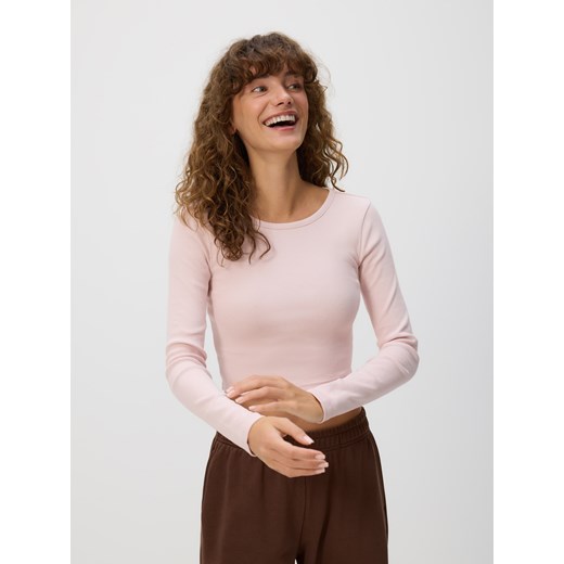 Reserved - Krótki bawełniany longsleeve - bordowy ze sklepu Reserved w kategorii Bluzki damskie - zdjęcie 186182242