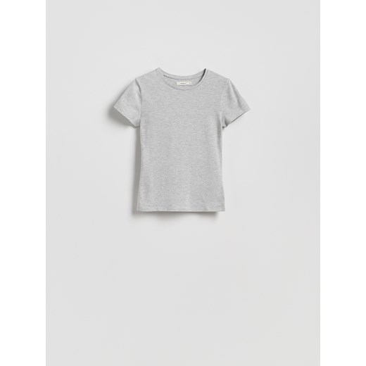 Reserved - Bawełniany t-shirt slim fit - jasnoszary ze sklepu Reserved w kategorii Bluzki damskie - zdjęcie 186183292