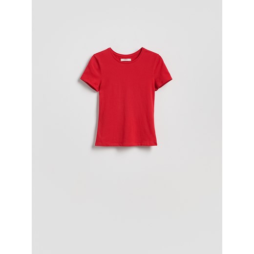 Reserved - Bawełniany t-shirt slim fit - czerwony ze sklepu Reserved w kategorii Bluzki damskie - zdjęcie 186183294