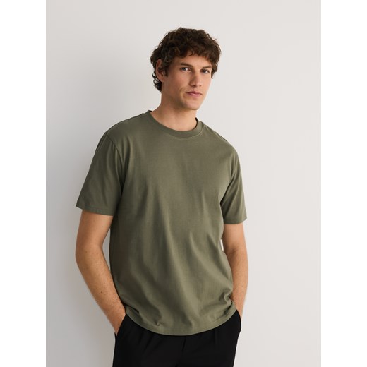 Reserved - Bawełniany t-shirt regular fit - oliwkowy ze sklepu Reserved w kategorii T-shirty męskie - zdjęcie 186184022