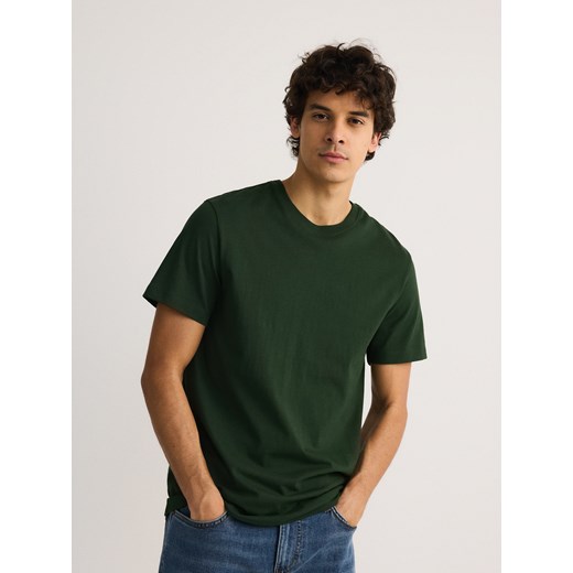 Reserved - Bawełniany t-shirt regular - ciemnozielony ze sklepu Reserved w kategorii T-shirty męskie - zdjęcie 186184450