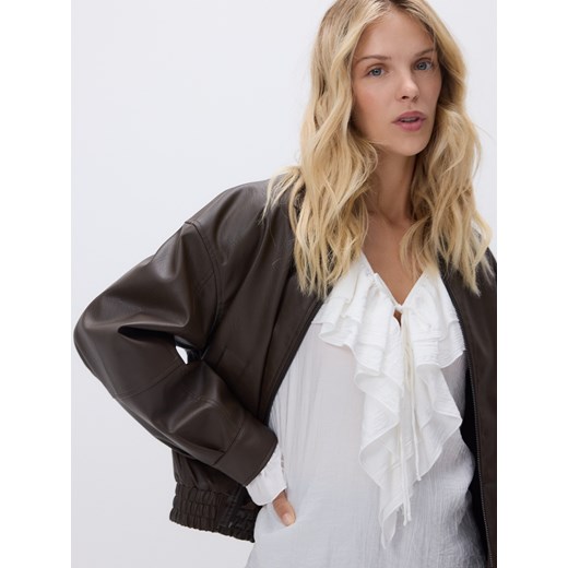 Reserved - Kurtka bomberka z kołnierzykiem - ciemnobrązowy ze sklepu Reserved w kategorii Kurtki damskie - zdjęcie 186184881