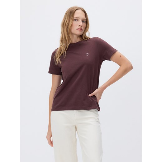 Reserved - T-shirt regular z drobnym haftem - ciemnobrązowy ze sklepu Reserved w kategorii Bluzki damskie - zdjęcie 186185042