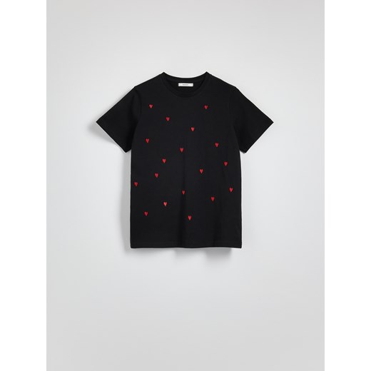 Reserved - T-shirt regular z drobnym haftem - czarny ze sklepu Reserved w kategorii Bluzki damskie - zdjęcie 186185051