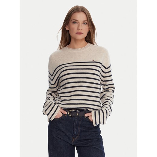 Tommy Hilfiger Sweter WW0WW46438 Écru Regular Fit ze sklepu MODIVO w kategorii Swetry damskie - zdjęcie 186186744